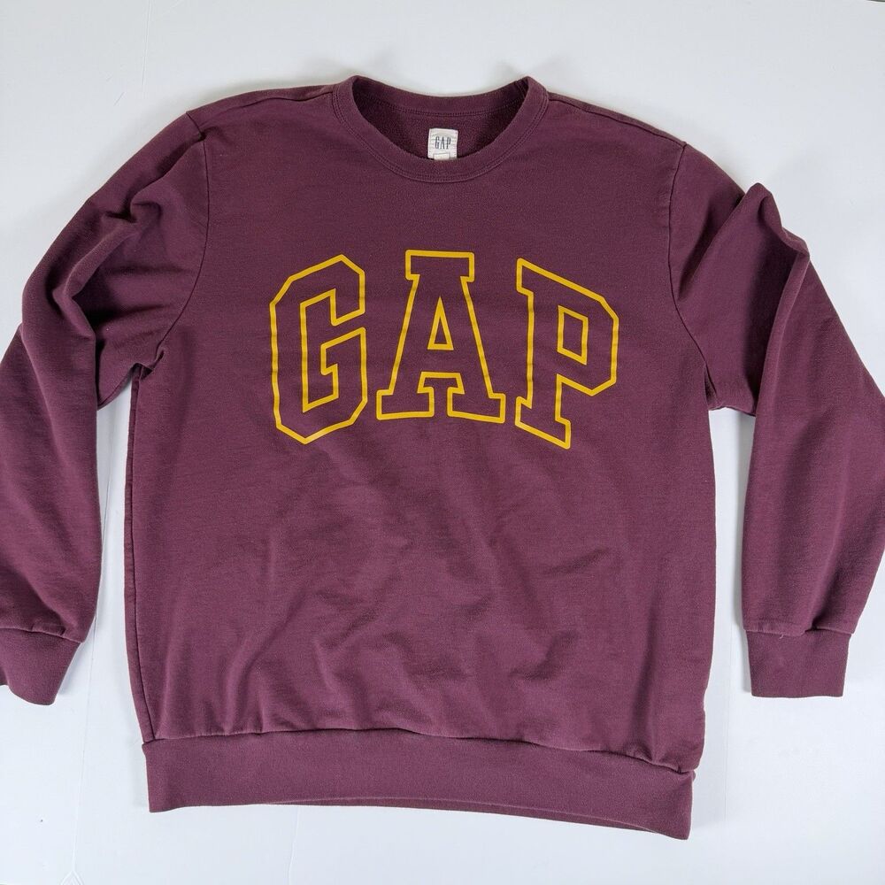 Gap Arch Logo Fleece Crewneck Sweatshirt Maroon Gold XL Pullover